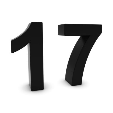 3D sayı on yedi izole gölgeler ile beyaz üzerine siyah