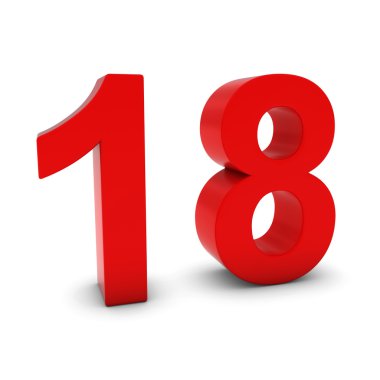 Kırmızı 3d sayı on sekiz izole beyaz gölgeler