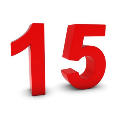 Kırmızı 3d sayı on beş izole beyaz gölgeler