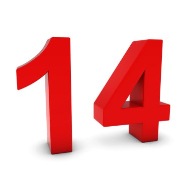 Kırmızı 3d sayı on dört izole beyaz gölgeler