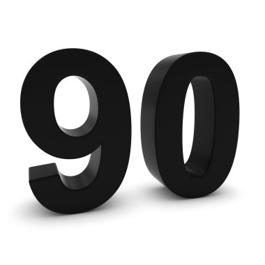 3D numara doksan izole gölgeler ile beyaz üzerine siyah