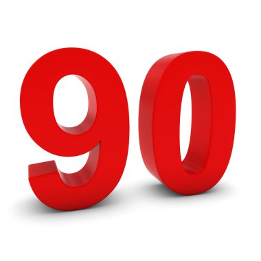 Kırmızı 3d numara doksan izole beyaz gölgeler