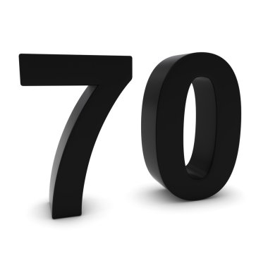 3D sayı yetmiş izole gölgeler ile beyaz üzerine siyah