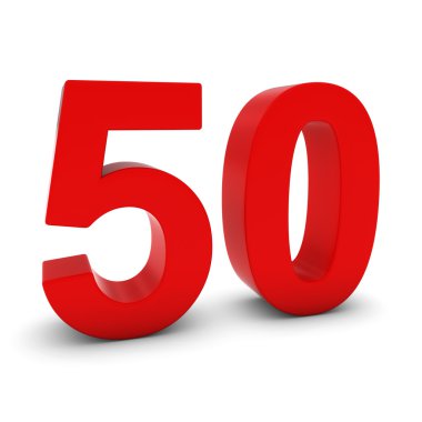 Kırmızı 3d sayı elli izole beyaz gölgeler