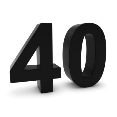 3D sayısı kırk izole gölgeler ile beyaz üzerine siyah