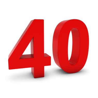 Kırmızı 3d sayısı kırk izole beyaz gölgeler