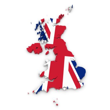 İngiltere ve kanal Union Jack bayrağı ile dokulu Adaları 3D anahat