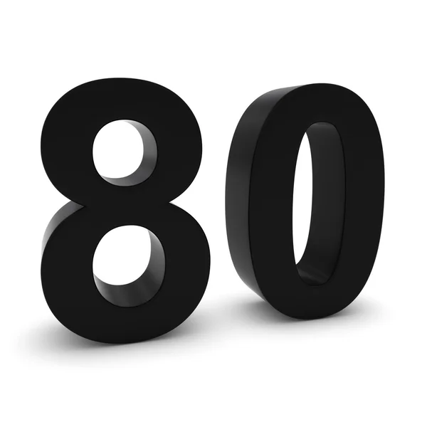 Zwart 3d nummer tachtig geïsoleerd op wit met schaduwen — Stockfoto