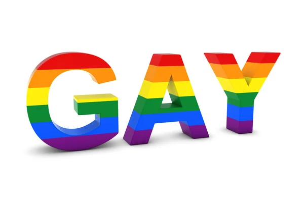 Bandeira de arco-íris gay Texto 3D isolado em branco com sombras — Fotografia de Stock