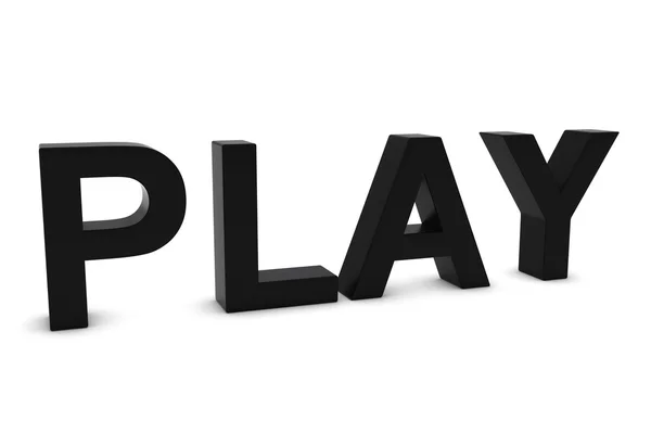 PLAY svart 3D-tekst isolert på hvit med skygger – stockfoto