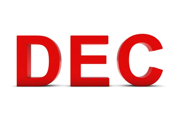 Dec Red 3d Text - zkratka měsíce prosinec na bílém pozadí — Stock fotografie