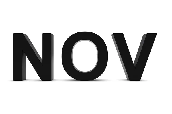 NOV Black 3D Text - Abréviation du mois de novembre sur blanc — Photo