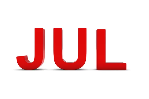 JUL Red 3D Text - Abrevierea lunii iulie pe alb — Fotografie, imagine de stoc