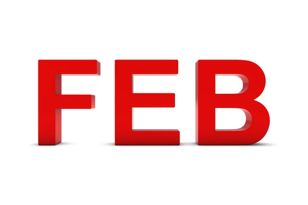 Feb Red 3d tekst - februari maand afkorting op wit — Stockfoto