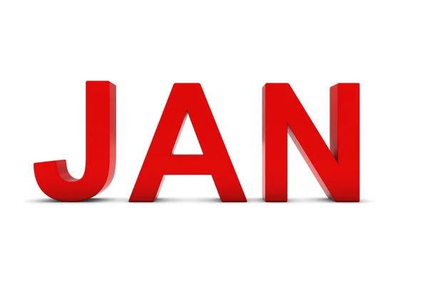 Jan Red 3d Text - zkratka měsíce ledna na bílém pozadí — Stock fotografie