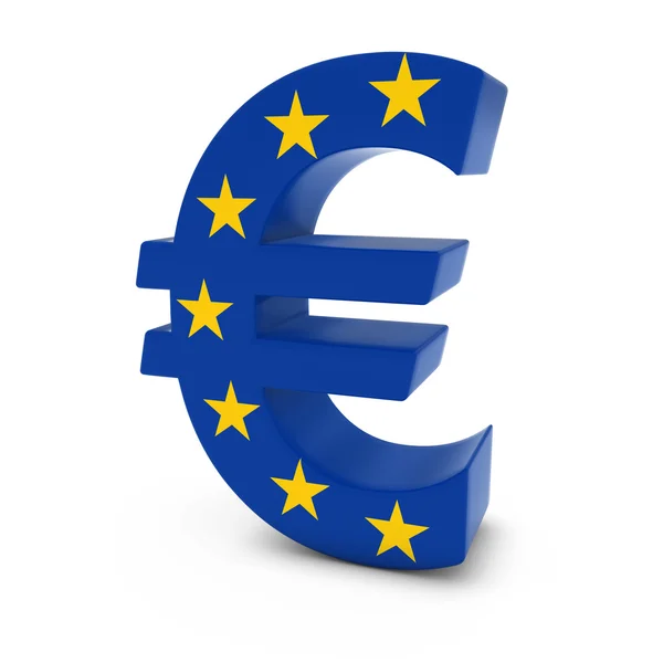 Символ евро, текстурированный с флагом Европейского Союза на белом фоне — стоковое фото