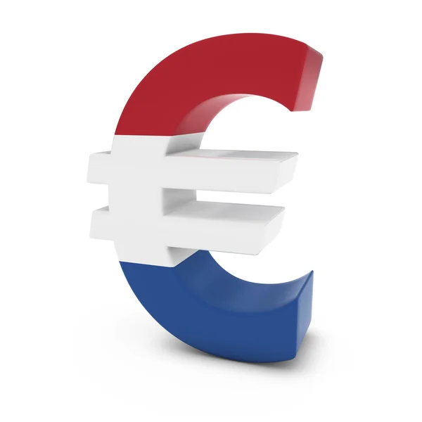 Евро-символ, текстурированный с голландским флагом на белом фоне — стоковое фото