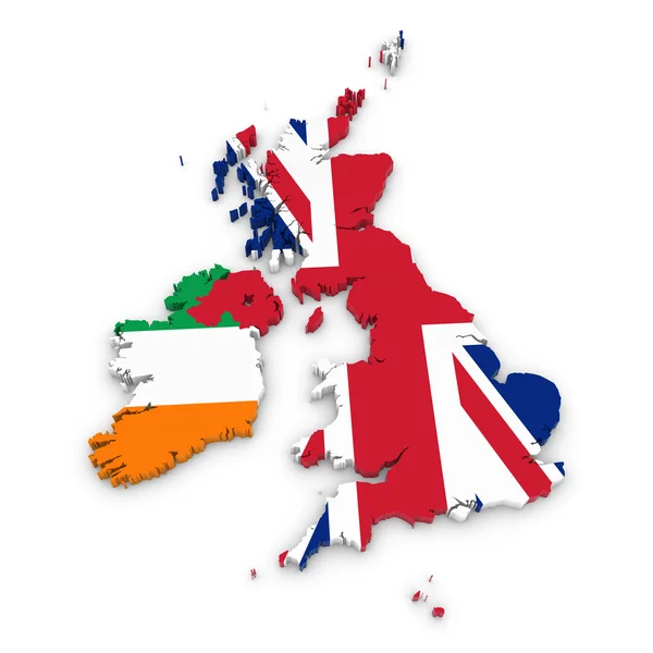 Esquema 3D del Reino Unido e Irlanda texturizado con las banderas Union Jack e Irish — Foto de Stock