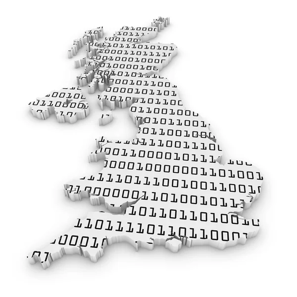 UK Technology Industry Concept Image - 3D Outline of the United Kingdom textured with Black and White Binary Code — Stockfoto