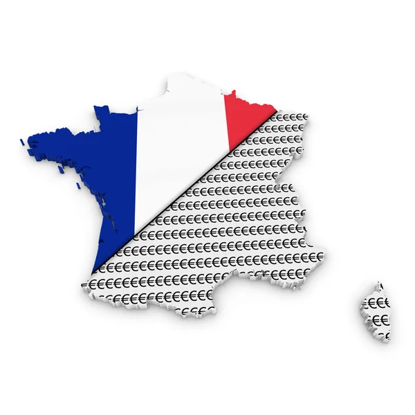 French Financial Concept Image - 3D Outline of France textured with the French flag and Euros mix — Stock Photo, Image