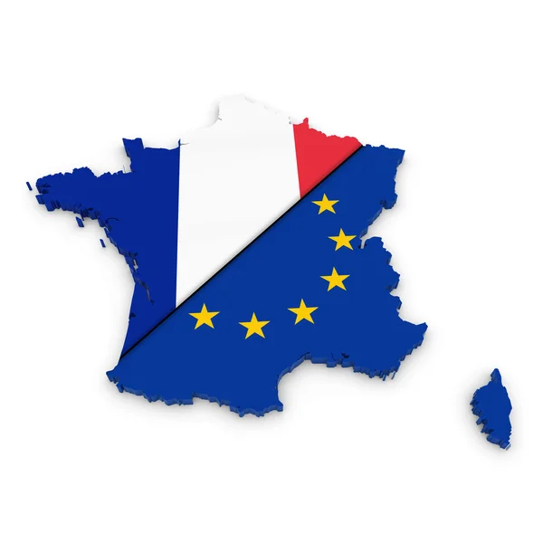 Franse en Europese Unie relaties concept beeld-3D overzicht van Frankrijk getextureerde met mix van Franse en EU vlaggen — Stockfoto