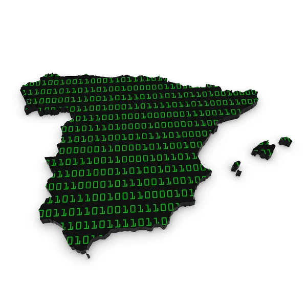 Imagen Concepto de la Industria Tecnológica Española - Esquema 3D de España texturizado con código binario verde —  Fotos de Stock