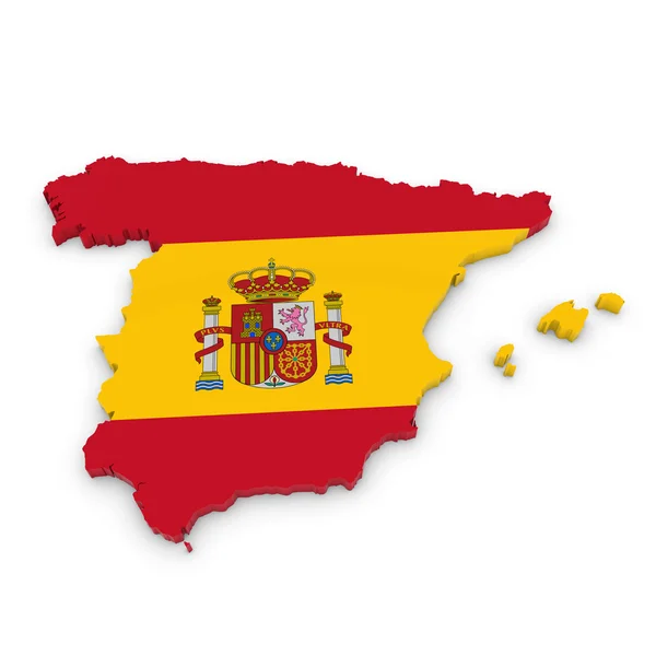 3D disposition av Spanien strukturerad med spanska flaggan — Stockfoto