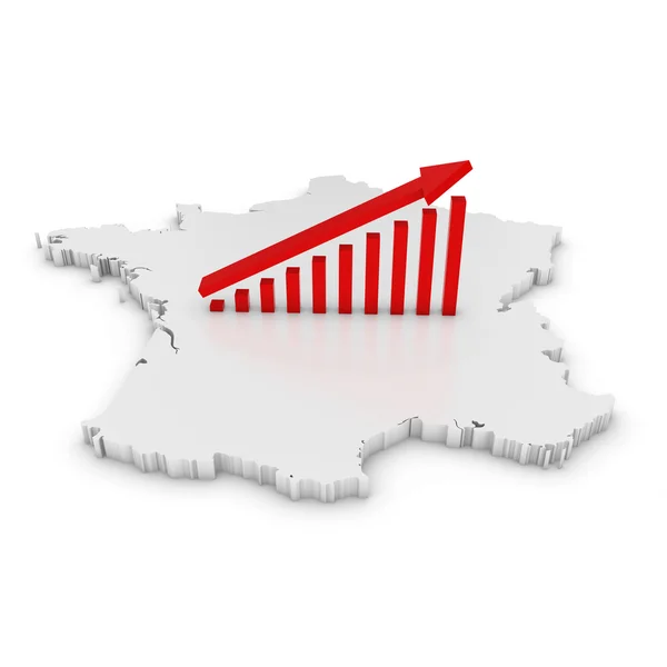 Immagine del concetto di crescita economica francese - Grafico ascendente in pendenza sul profilo 3D bianco della Francia — Foto Stock