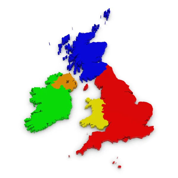 Esbozos en 3D coloreados del Reino Unido e Irlanda aislados en blanco — Foto de Stock