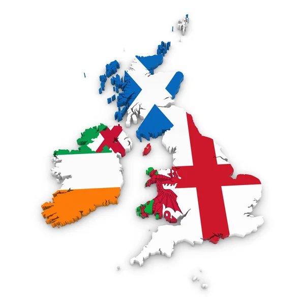 Esquema 3D del Reino Unido e Irlanda texturizado con Banderas Nacionales — Foto de Stock