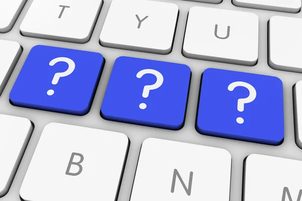 Blue Question Mark Icono Teclas de ordenador en el teclado blanco — Foto de Stock