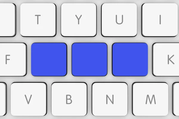 Leere blaue Tasten auf weißer Computertastatur — Stockfoto