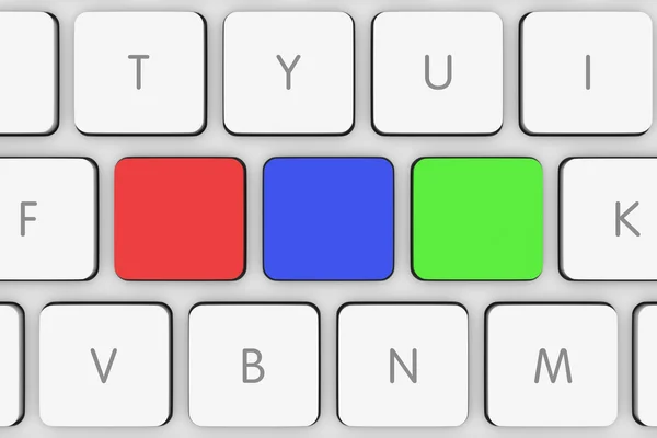 Botões multicoloridos em branco no teclado do computador branco — Fotografia de Stock