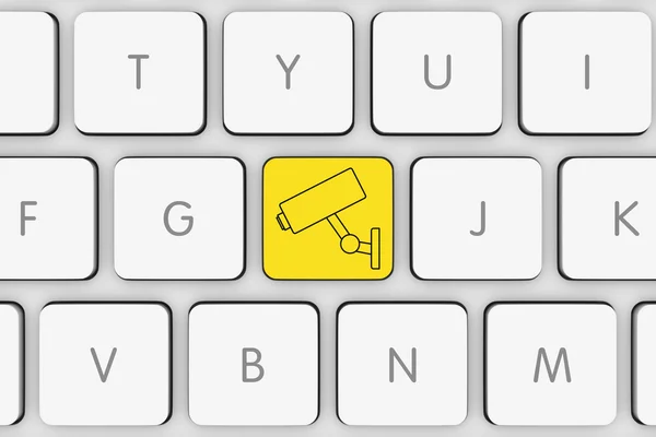 Icono de la cámara CCTV en el teclado del ordenador blanco — Foto de Stock