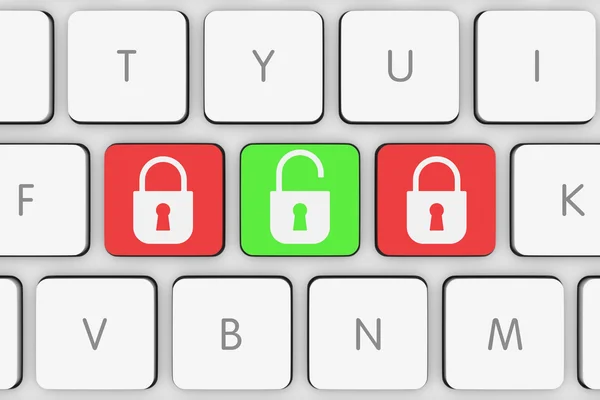 Bloquear e desbloquear botões de ícone no teclado do computador branco — Fotografia de Stock