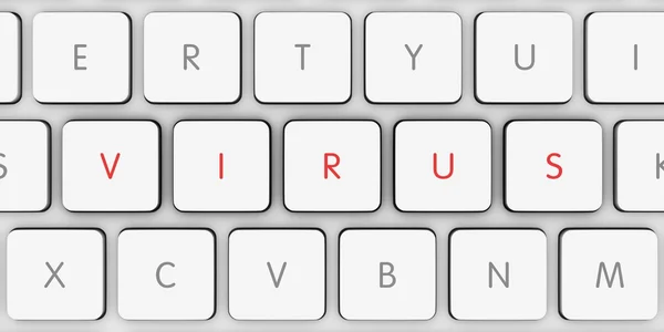 Piros levél vírus kulcsok-ra fehér számítógép billentyűzet — Stock Fotó