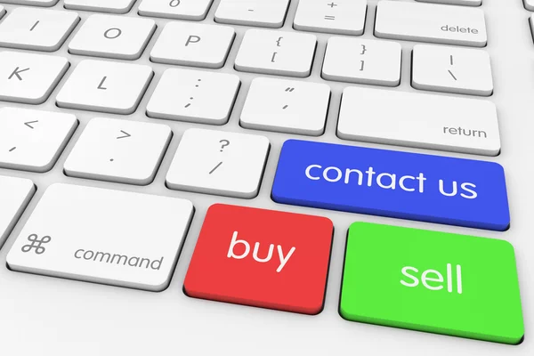 Nakupovat a prodávat 'Kontaktujte nás' klíče počítače na bílé klávesnice — Stock fotografie