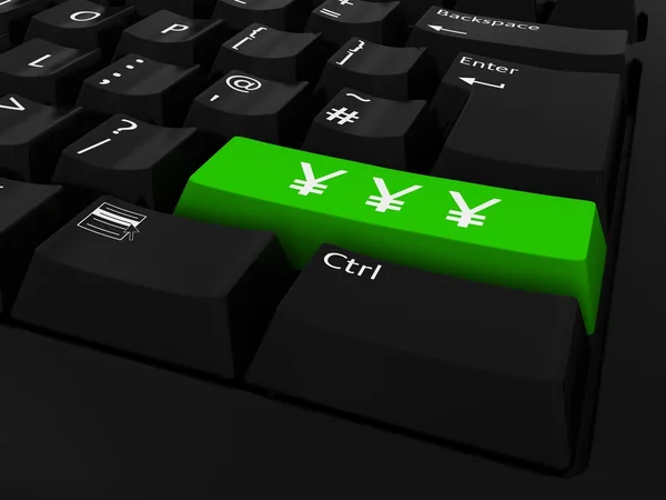 Símbolos de iene verde Keyboard fundo — Fotografia de Stock