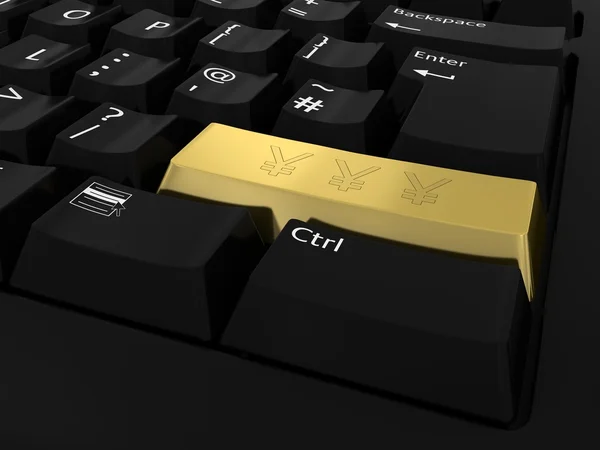 Błyszczące złote Yen symbole klucz tło klawiatury — Zdjęcie stockowe
