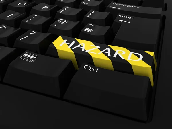 Концепція безпеки Інтернет - жовтий та чорний смугастий небезпеки клавіатуру кнопки — стокове фото