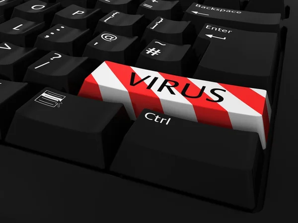 Concetto di sicurezza Internet - Pulsante della tastiera VIRUS a strisce rosse e bianche — Foto Stock