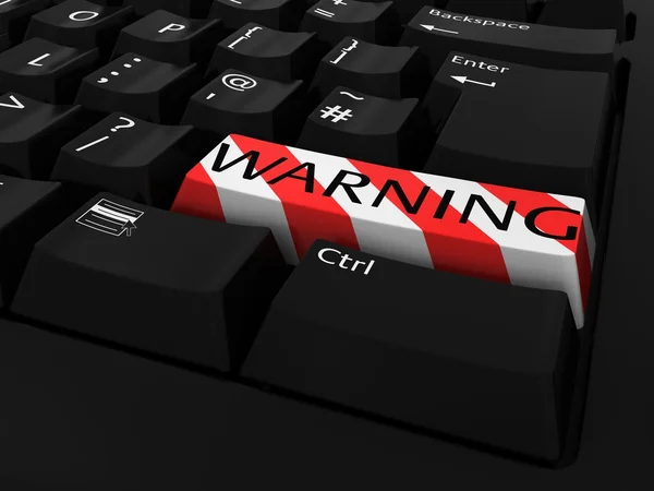 Conceito de segurança da Internet - Vermelho e branco listrado botão de teclado ATENÇÃO — Fotografia de Stock