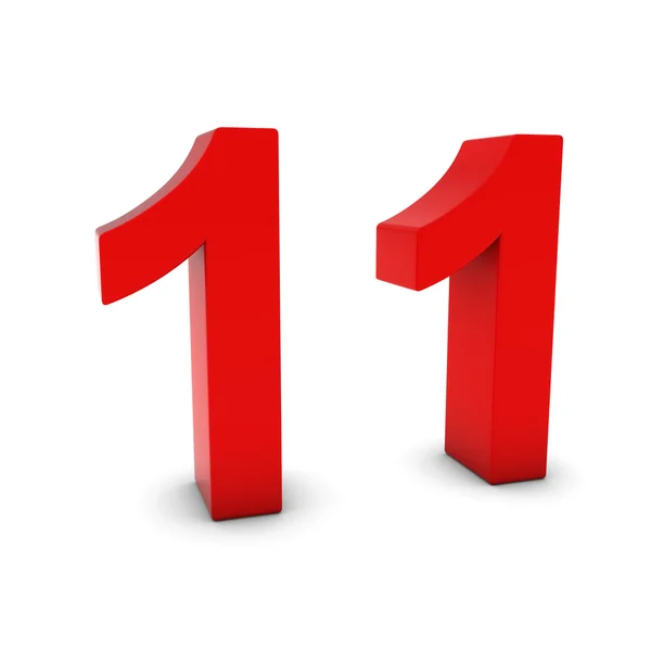 Röd 3d nummer elva isolerade på vitt med skuggor — Stockfoto