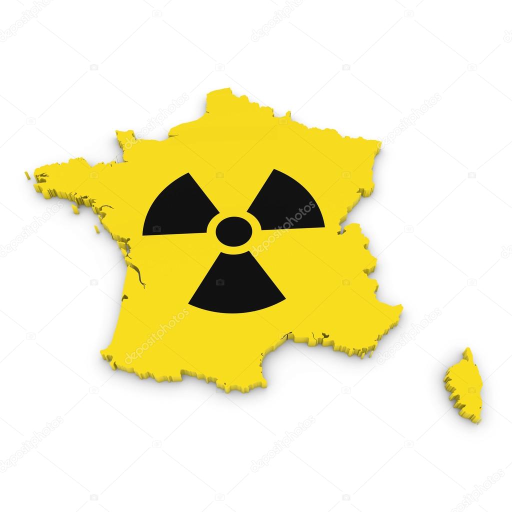 French Nuclear Programme Concept Image - 3D Outline of France textured with Radiation Symbol