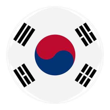 Güney Kore bayrağı rozeti - Güney Kore düğme üzerinde beyaz izole bayrağı