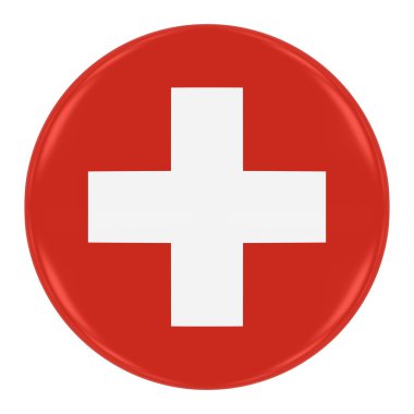 İsviçre bayrağı rozeti - bayrak beyaz izole İsviçre düğmesinin