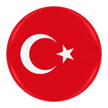 Turkish Flag Badge - Flag of Turkey Button Isolated on White