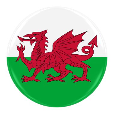 Welsh Flag Badge - Flag of Wales Button Isolated on White