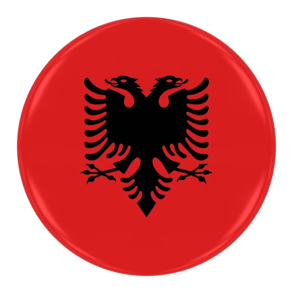 Emblema da bandeira albanesa - Bandeira da Albânia Botão isolado no branco — Fotografia de Stock