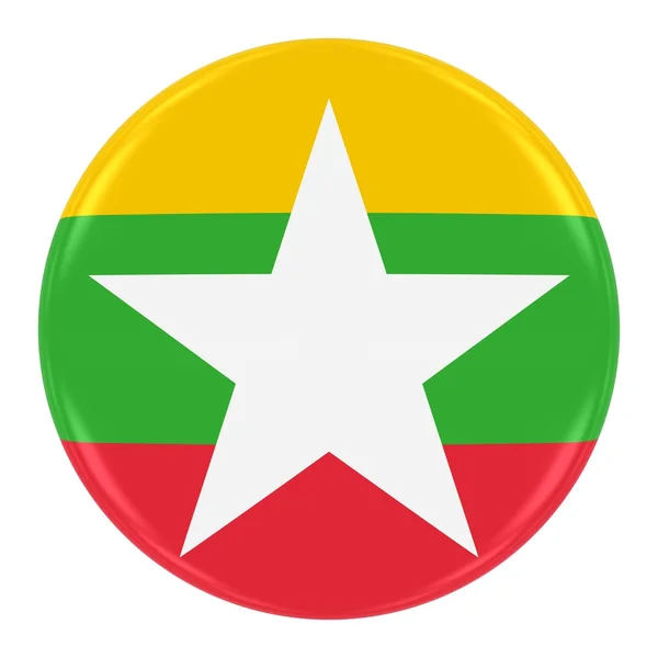 ビルマの国旗バッジ - ミャンマー (ビルマ) のボタンが白で隔離の旗 — ストック写真